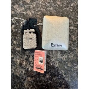 Vintage Ronson Gem Rhinestone Lighter Silver Tone with Case and Manual USA Pat